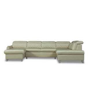 Coltar U Extensibil Tiago, Dreapta, 6 Locuri, Tetiere Reglabile, Crem 330 Cm