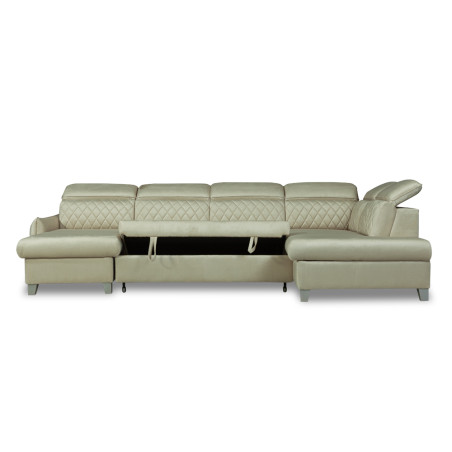 Coltar U Extensibil Tiago, Dreapta, 6 Locuri, Tetiere Reglabile, Crem 330 Cm-01