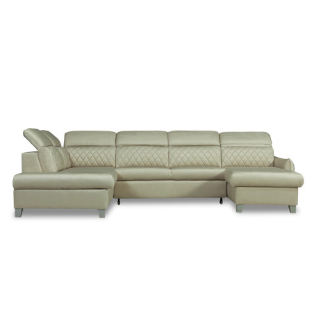 Coltar U Extensibil Tiago, Stanga, 6 Locuri, Tetiere Reglabile, Crem 330 Cm-01
