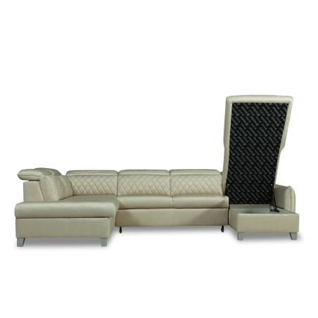 Coltar U Extensibil Cu Lada Tiago, Stanga, 6 Locuri, Tetiere Reglabile, Crem 330 Cm-01