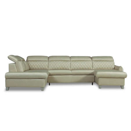Coltar U Extensibil Cu Lada Tiago, Stanga, 6 Locuri, Tetiere Reglabile, Crem 330 Cm-01