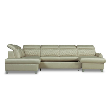 Coltar U Extensibil Cu Lada Tiago, Stanga, 6 Locuri, Tetiere Reglabile, Crem 330 Cm-01