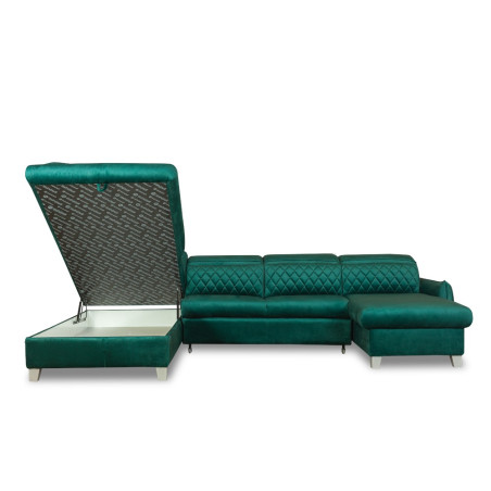 Coltar U Extensibil Cu Lada Tiago, Stanga, 6 Locuri, Tetiere Reglabile, Verde 330 Cm MONOLITH 37-01