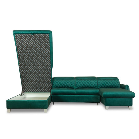 Coltar U Extensibil Cu Lada Tiago, Stanga, 6 Locuri, Tetiere Reglabile, Verde 330 Cm MONOLITH 37-01