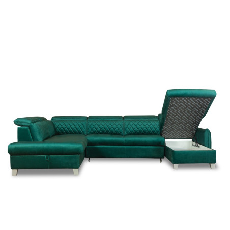 Coltar U Extensibil Cu Lada Tiago, Stanga, 6 Locuri, Tetiere Reglabile, Verde 330 Cm MONOLITH 37-01