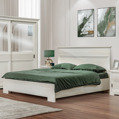 Set Dormitor Verona Bianco, Pat Cu Dimensiune saltea 180 X 200 Cm, 2 Noptiere Si Dulap-01