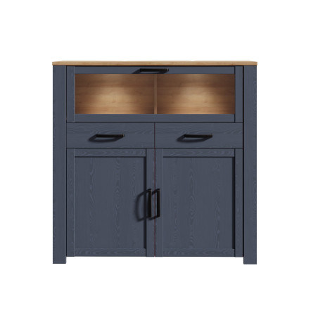 Vitrina Boho 3 Usi Si 2 sertare Stejar Riviera Si Stejar Bleumarin, 126.4 Cm-01