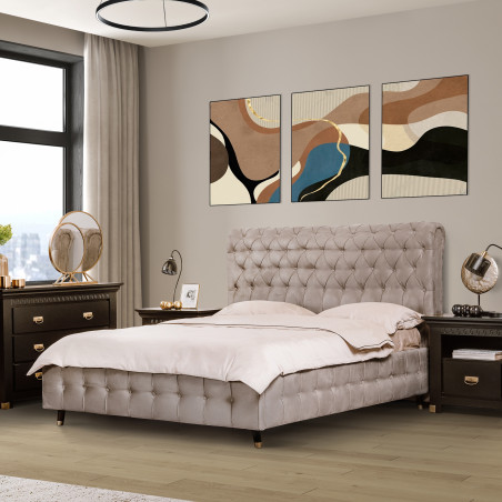 Pat Tapitat Cu Somiera Rabatabila Saint Tropez, Bej, Dimensiune Saltea 160 x 200 Cm-01