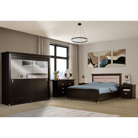 Set Dormitor Saint Tropez Negru, Pat Cu Dimensiune Saltea 160 X 200, Dulap Cu Usi Culisante, 2 Noptiere, Vopsit Negru-01