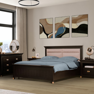 Pat Dormitor Saint Tropez , Dimensiune Saltea 180 x 200 Cm, Cu Tablie Tapitata, Vopsit Negru