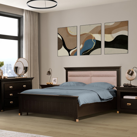 Pat Dormitor Cu Tablie Tapitata Saint Tropez Negru, Vopsit, Dimensiune Saltea 180 x 200 Cm-01