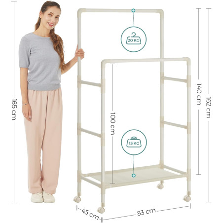 Suport Metalic Pentru Haine Cu 2 Bare Si 1 Raft, 83 Cm-01