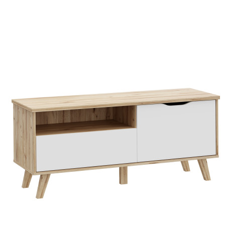 Comoda TV Mica Cu 1 Usa Si 1 Sertar Vankka, Stejar Pardosit Si Alb, 124.4 Cm-01