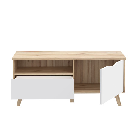 Comoda TV Mica Cu 1 Usa Si 1 Sertar Vankka, Stejar Pardosit Si Alb, 124.4 Cm-01