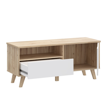Comoda TV Mica Cu 1 Usa Si 1 Sertar Vankka, Stejar Pardosit Si Alb, 124.4 Cm-01