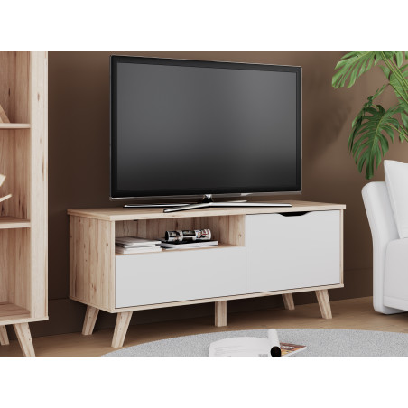 Comoda TV Mica Cu 1 Usa Si 1 Sertar Vankka, Stejar Pardosit Si Alb, 124.4 Cm-01