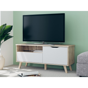 Comoda TV Mica Cu 1 Usa Si 1 Sertar Vankka, Stejar Pardosit Si Alb, 124.4 Cm