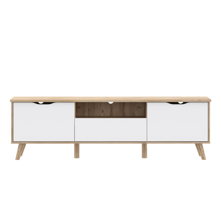 Comoda TV Mare Cu 2 Usi Si 1 Sertar Vankka, Stejar Pardosit Si Alb, 179.1 Cm-01