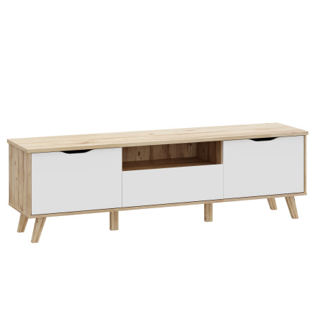 Comoda TV Mare Cu 2 Usi Si 1 Sertar Vankka, Stejar Pardosit Si Alb, 179.1 Cm-01