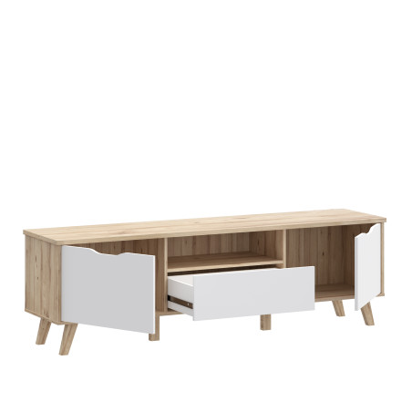 Comoda TV Mare Cu 2 Usi Si 1 Sertar Vankka, Stejar Pardosit Si Alb, 179.1 Cm-01