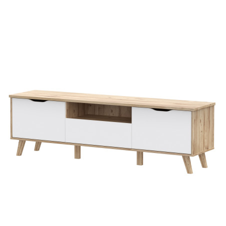 Comoda TV Mare Cu 2 Usi Si 1 Sertar Vankka, Stejar Pardosit Si Alb, 179.1 Cm-01