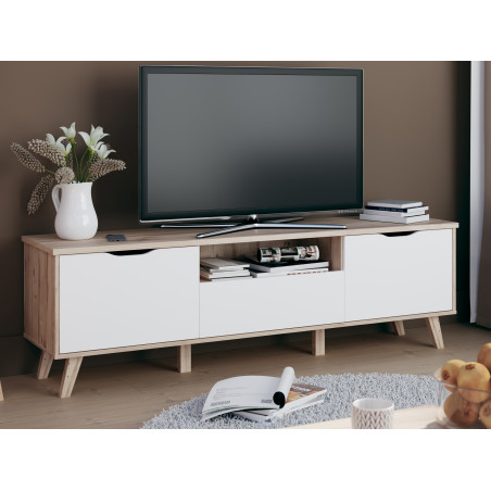 Comoda TV Mare Cu 2 Usi Si 1 Sertar Vankka, Stejar Pardosit Si Alb, 179.1 Cm-01