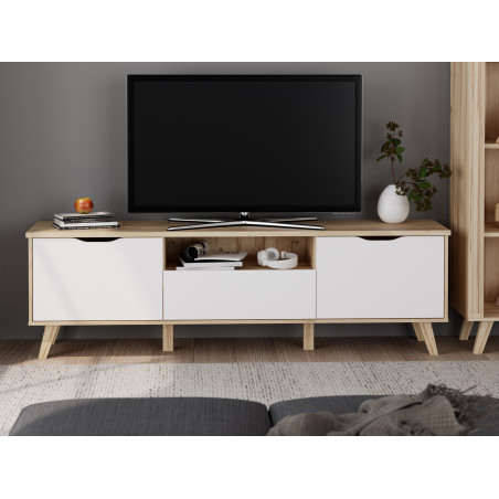 Comoda TV Mare Cu 2 Usi Si 1 Sertar Vankka, Stejar Pardosit Si Alb, 179.1 Cm-01
