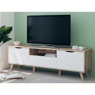 Comoda TV Mare Cu 2 Usi Si 1 Sertar Vankka, Stejar Pardosit Si Alb, 179.1 Cm