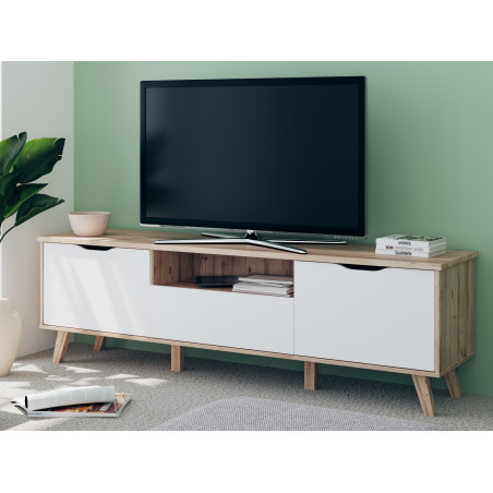 Comoda TV Mare Cu 2 Usi Si 1 Sertar Vankka, Stejar Pardosit Si Alb, 179.1 Cm-01