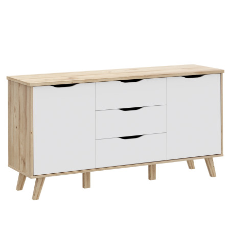 Bufet Cu 2 Usi Si 3 Sertare Vankka, Stejar Pardosit Si Alb, 149.1 Cm-01