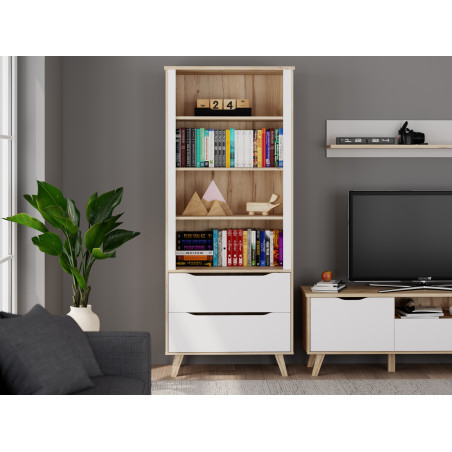 Etajera 2 Sertare Vankka, Stejar pardosit Si Alb, 84.7 Cm-01