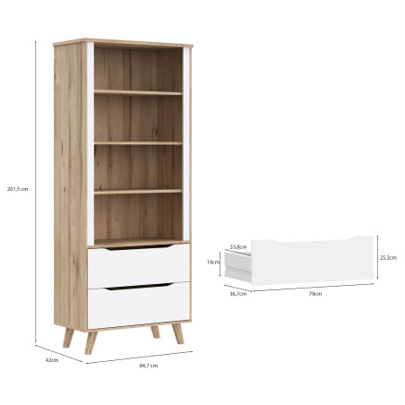 Etajera 2 Sertare Vankka, Stejar pardosit Si Alb, 84.7 Cm-01