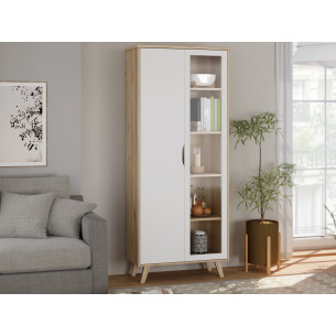 Vitrina 2 Usi Vankka, Stejar pardosit Si Alb, 84.7 Cm