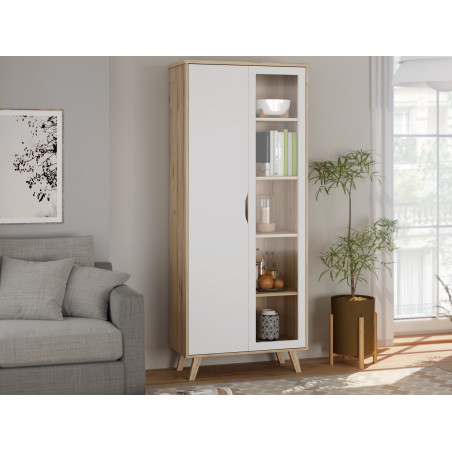 Vitrina 2 Usi Vankka, Stejar pardosit Si Alb, 84.7 Cm-01