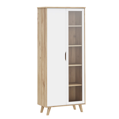 Vitrina 2 Usi Vankka, Stejar pardosit Si Alb, 84.7 Cm-01