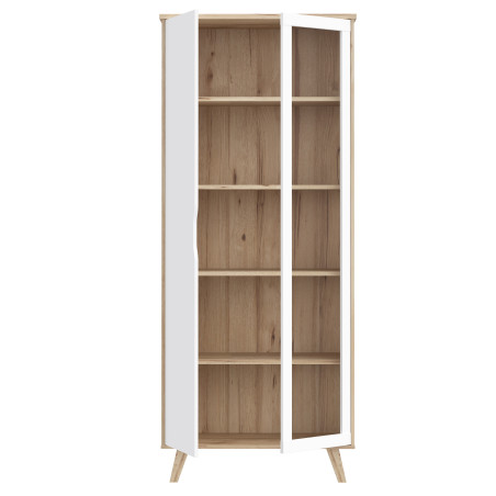 Vitrina 2 Usi Vankka, Stejar pardosit Si Alb, 84.7 Cm-01