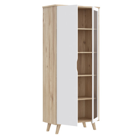Vitrina 2 Usi Vankka, Stejar pardosit Si Alb, 84.7 Cm-01