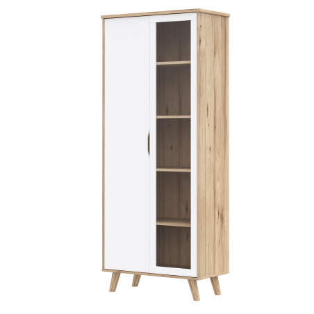 Vitrina 2 Usi Vankka, Stejar pardosit Si Alb, 84.7 Cm-01