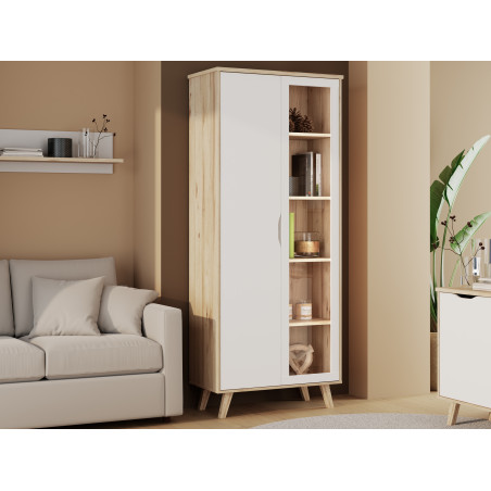 Vitrina 2 Usi Vankka, Stejar pardosit Si Alb, 84.7 Cm-01