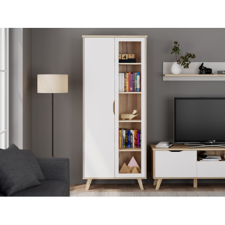 Vitrina 2 Usi Vankka, Stejar pardosit Si Alb, 84.7 Cm-01