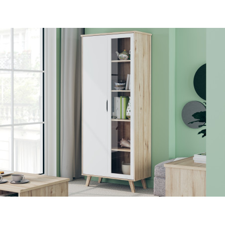 Vitrina 2 Usi Vankka, Stejar pardosit Si Alb, 84.7 Cm-01