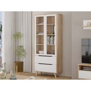 Vitrina Cu 2 Usi Si 2 Sertare Vankka, Stejar Pardosit Si Alb, 84.7 Cm