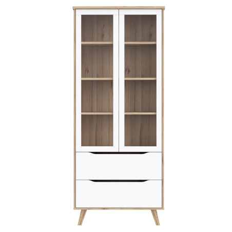 Vitrina Cu 2 Usi Si 2 Sertare Vankka, Stejar Pardosit Si Alb, 84.7 Cm-01