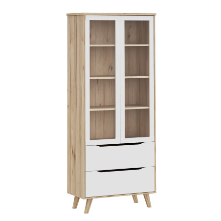 Vitrina Cu 2 Usi Si 2 Sertare Vankka, Stejar Pardosit Si Alb, 84.7 Cm-01
