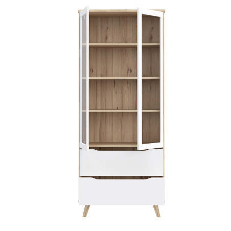 Vitrina Cu 2 Usi Si 2 Sertare Vankka, Stejar Pardosit Si Alb, 84.7 Cm-01