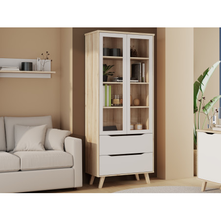 Vitrina Cu 2 Usi Si 2 Sertare Vankka, Stejar Pardosit Si Alb, 84.7 Cm-01
