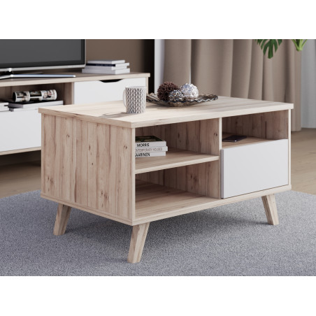 Masa Cafea Cu 1 Sertar Vankka, Stejar pardosit Si Alb, 90 Cm-01