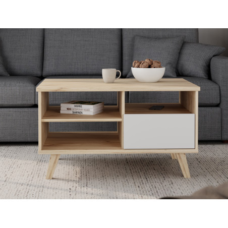 Masa Cafea Cu 1 Sertar Vankka, Stejar pardosit Si Alb, 90 Cm-01