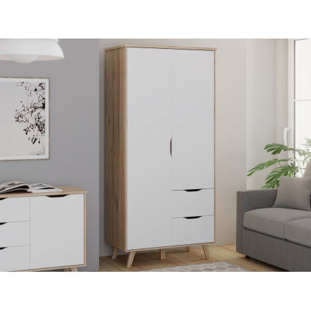 Dulap 2 Usi Si 2 Sertare Vankka, Stejar Pardosit Si Alb, 94.7 Cm-01