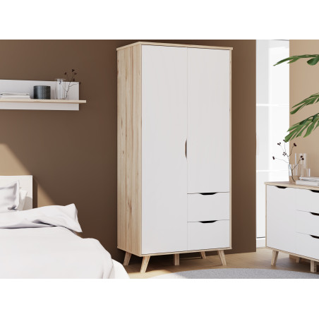 Dulap 2 Usi Si 2 Sertare Vankka, Stejar Pardosit Si Alb, 94.7 Cm-01